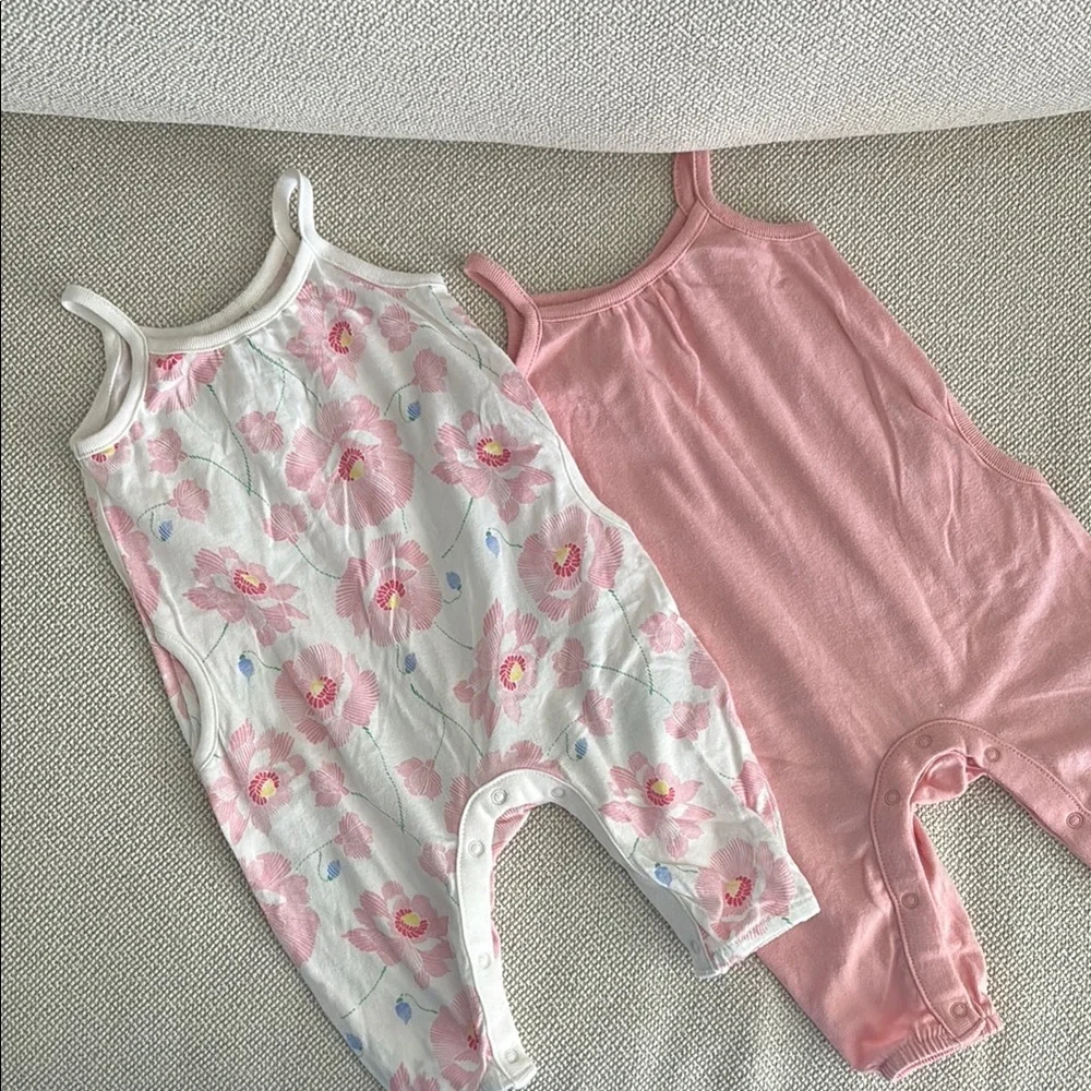 Old Navy Solid Pink and White Floral Baby Jumpsuit Set